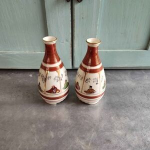 Kutani Vintage Made In Japan Pair of Porcelain Sake Flasks Home Decor